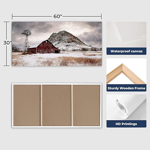 Miniatura 5 de 30"x 60" Canvas Wall Art Christmas Trees Winter Christmas Landscape Rustic Barn Vintage Framed Pictures Painting Prints Large Wall Art for Living