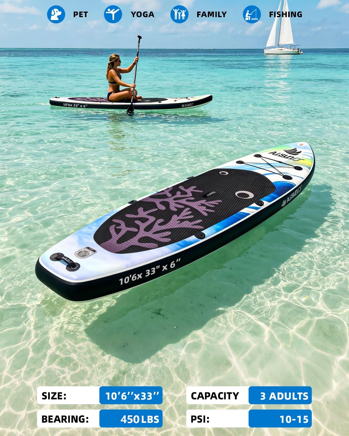 Amazon.com : AISUNSS Inflatable Stand Up Paddle Board, 10'6