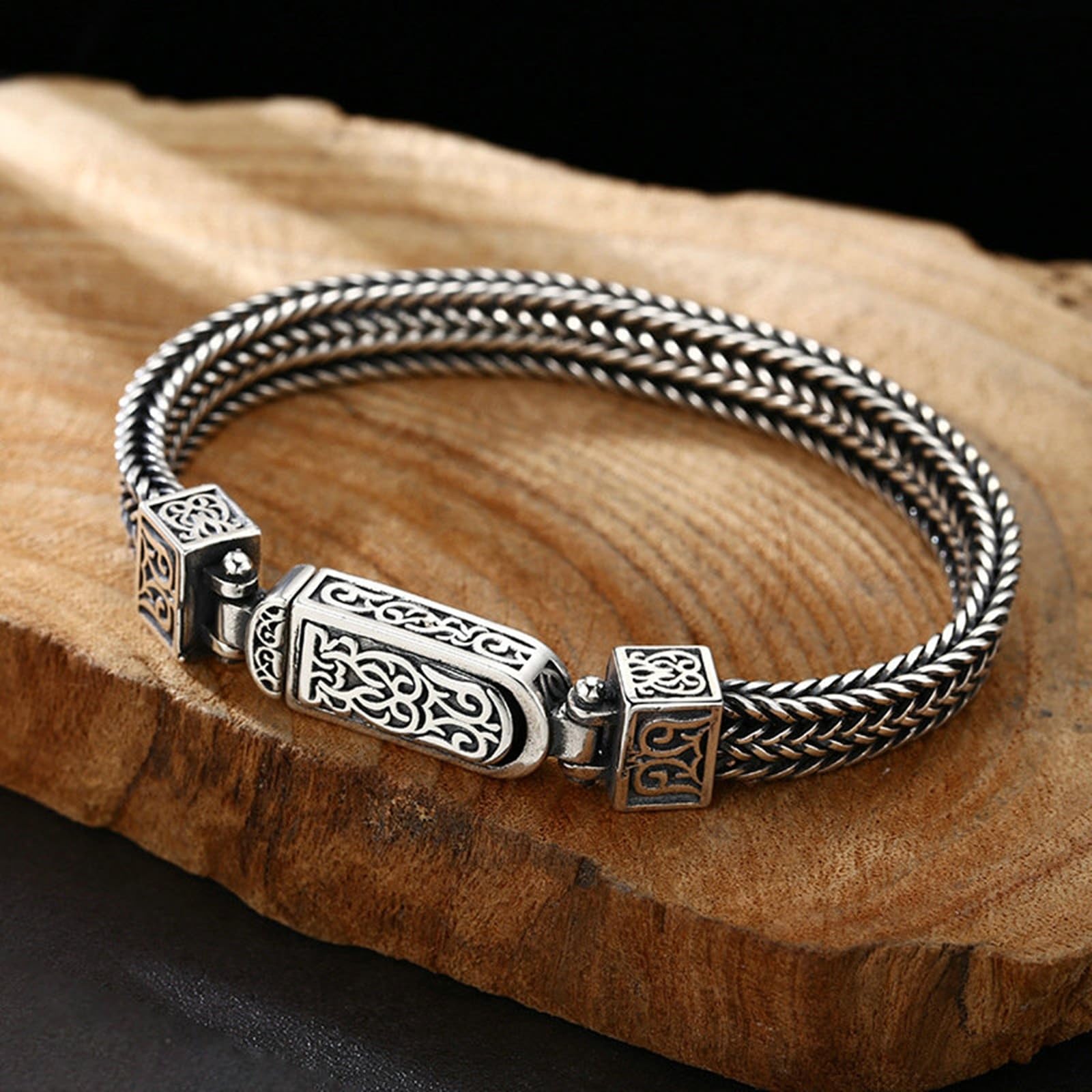 Pulsera de plata de ley con cadena de trigo para hombre