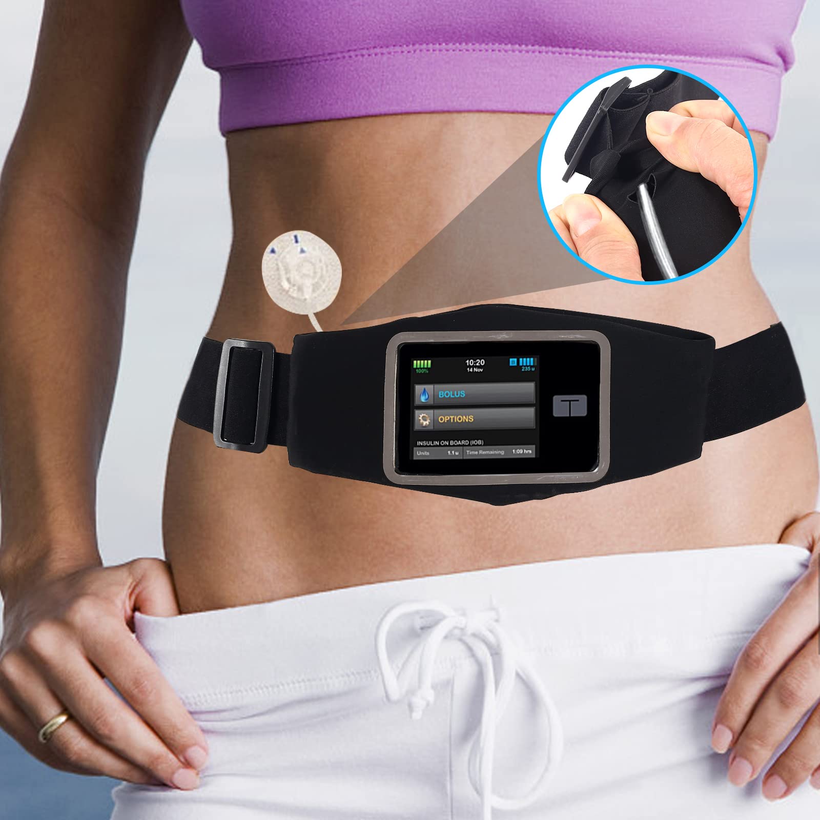 MyDili Diabetic Cintura Addominale Per Pompa Insulina UNI - Made In Germany, Cotone, Taglia 90-95 Cm, Nero