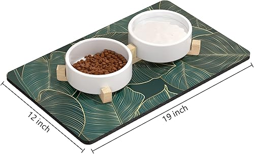 Miniatura 2 de Rnivvi Tapete de comida para perros, tapete de 12 x 19 pulgadas para alimentos y agua, tapete absorbente para proteger los suelos, bonito tapete de