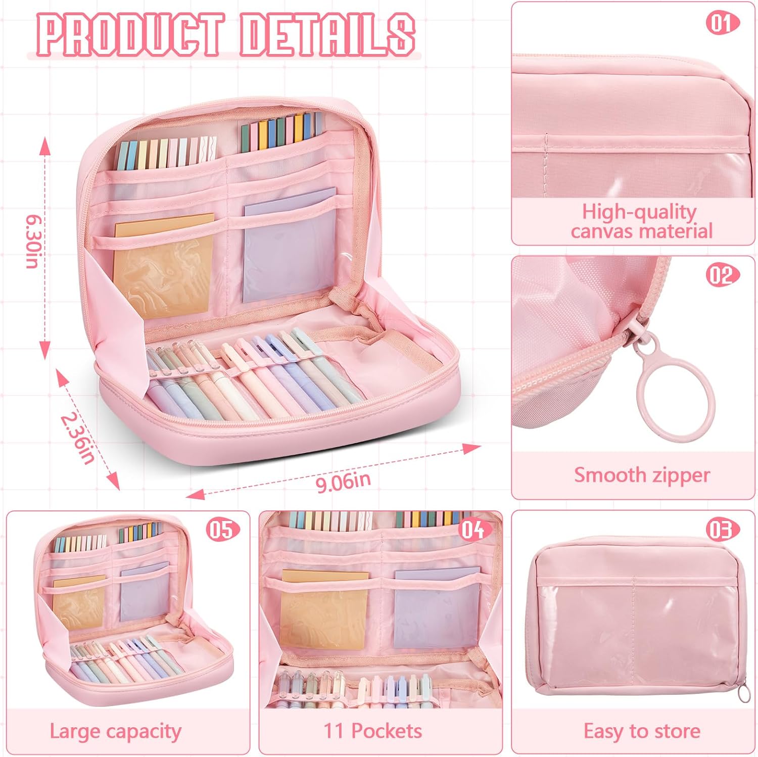 135 Pcs Book Annotation Kit Aesthetic Pencil Case Bag 12 Highlighter 11 Gel Pen 1 Marker 300 Sheet Transparent Sticky Notes Pad 2640 Index Stickers Bible Study Supplies (Kawaii,Pink)