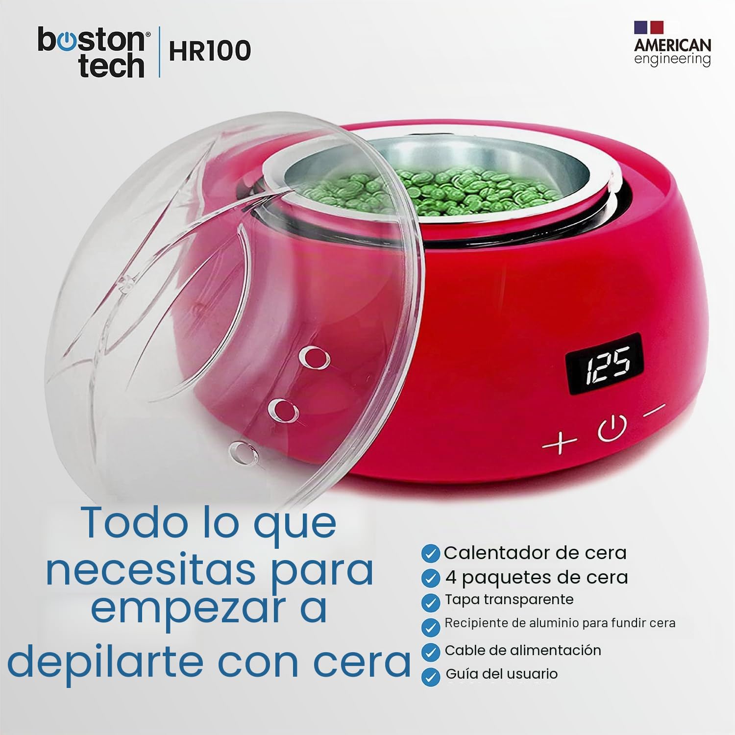 Calentador de Cera Eléctrico Profesional con LCD, Kit Completo de Depilación en Casa, Incluye 4 Paquetes de Perlas de Cera, 20 Varitas, Temperatura Regulable, Capacidad de 500ml, Rápido y Seguro