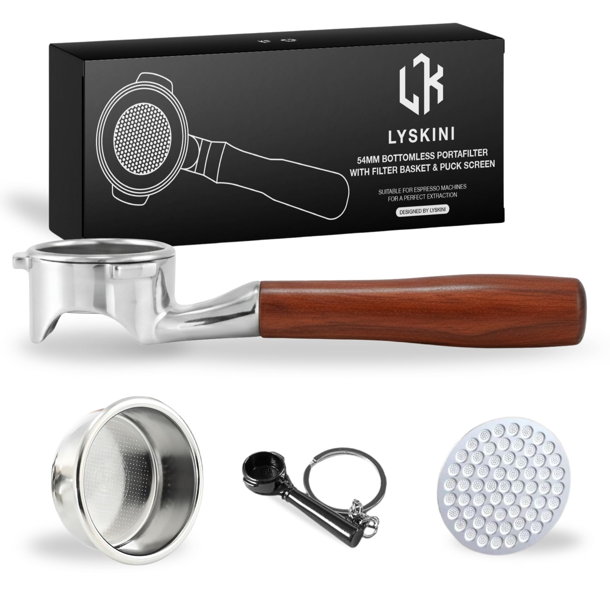 54 Mm Bodemloze Portafilter voor Espresso, Aluminiumlegering 2 Oren Koffie Naakte Portafilter met Herbruikbare Koffie Vervangende Filtermand voor Barista Espressomachine (E cirkel