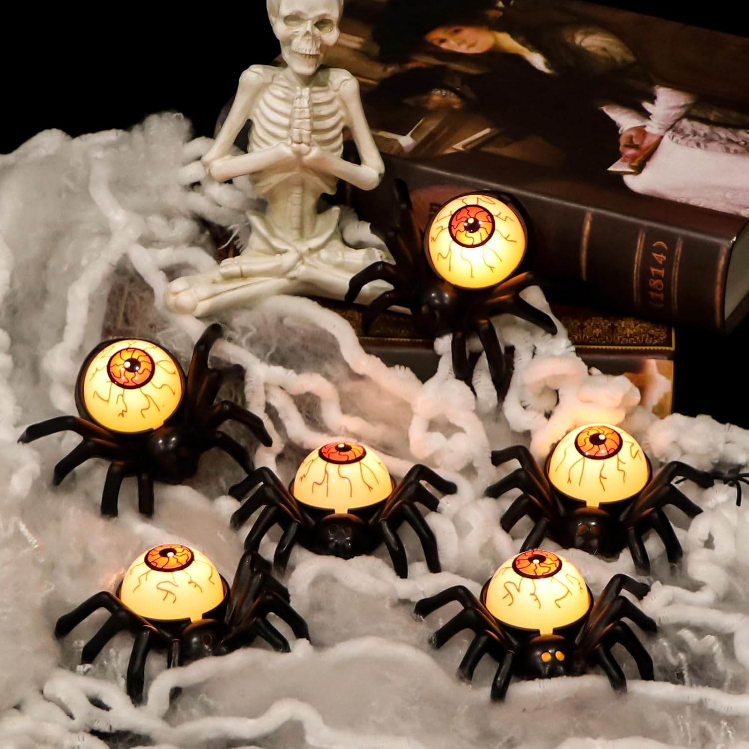 Halloween Decorations Tea Lights Candles with 6H Timer, 6 PCS Battery Operated LED Candle Spider Eyeballs Flameless Flickering Table Party Halloween Decor Indoor