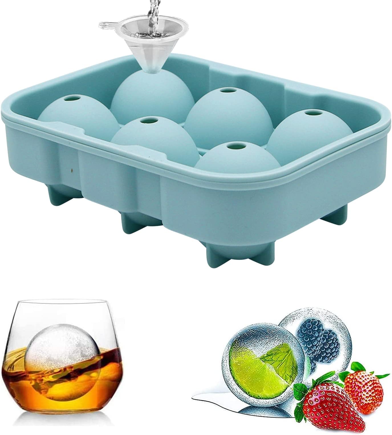 Silicone Round Ice Cube Tray Bourbon Ice Cube Molds Ice Ball Maker Mold with Lid Big