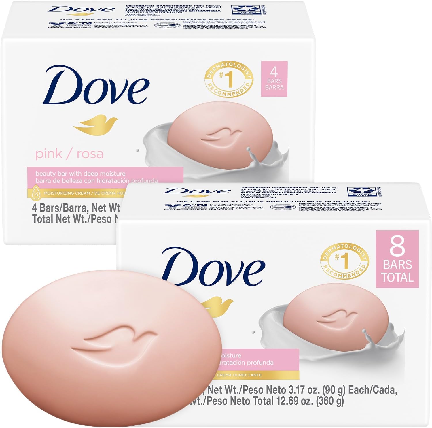 Dove Soap, Pink Beauty Bar 2-Pack – 3-in-1 Moisturizing Face, Body & Hand Soap, 3.17 Oz Ea