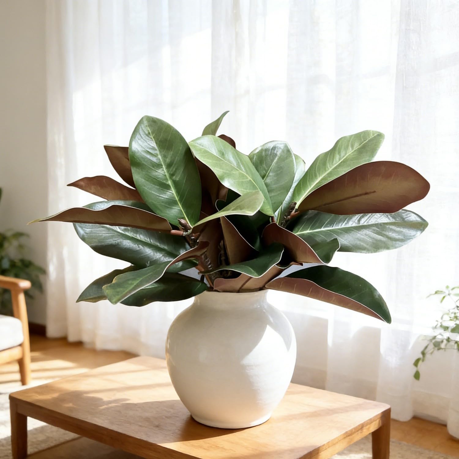 4 Pcs Artificial Magnolia Leaves, 22 Inch 3D Real Touch Faux Magnolia Branches, Home Wedding Indoor and Outdoor Decoration, Home Office Table Vase Decoration