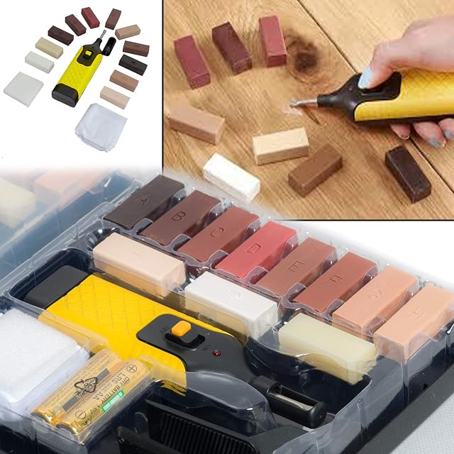 Safekom 19pcs Floor & Furniture Cracks Repair Kit, Wood Scratch Covers, Removers Hardwood Laminate Wooden, Floor Quick Drying Wax Filler For Hardwood Matches Maple, Oak, Cherry, Walnut & Mahogany.