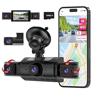 CATCATCH 4 Channel Dash Cam 360 View,4K Front and Rear Dash Camera for Cars,WDR Night Vision,Smart Voice Control,Built-in WiFi&GPS,G-Sensor,24H Parking Mode,Free 64GB SD Card,Suction Cup