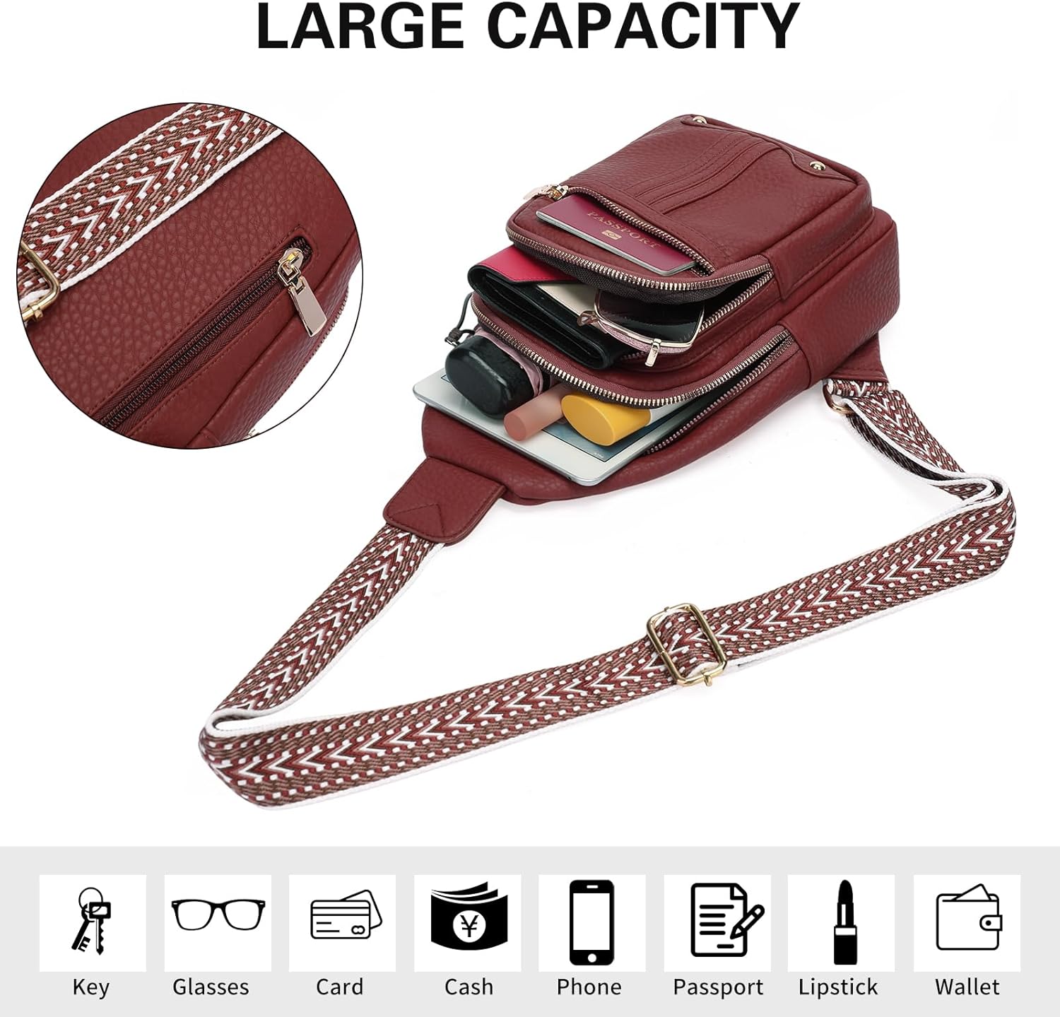GAEKEAO Sling Bag for Women Crossbody Bags Fanny Pack Vegan Leather Chest Bag Travel Shoulder Belt Purse Backpack Gifts - Image 7