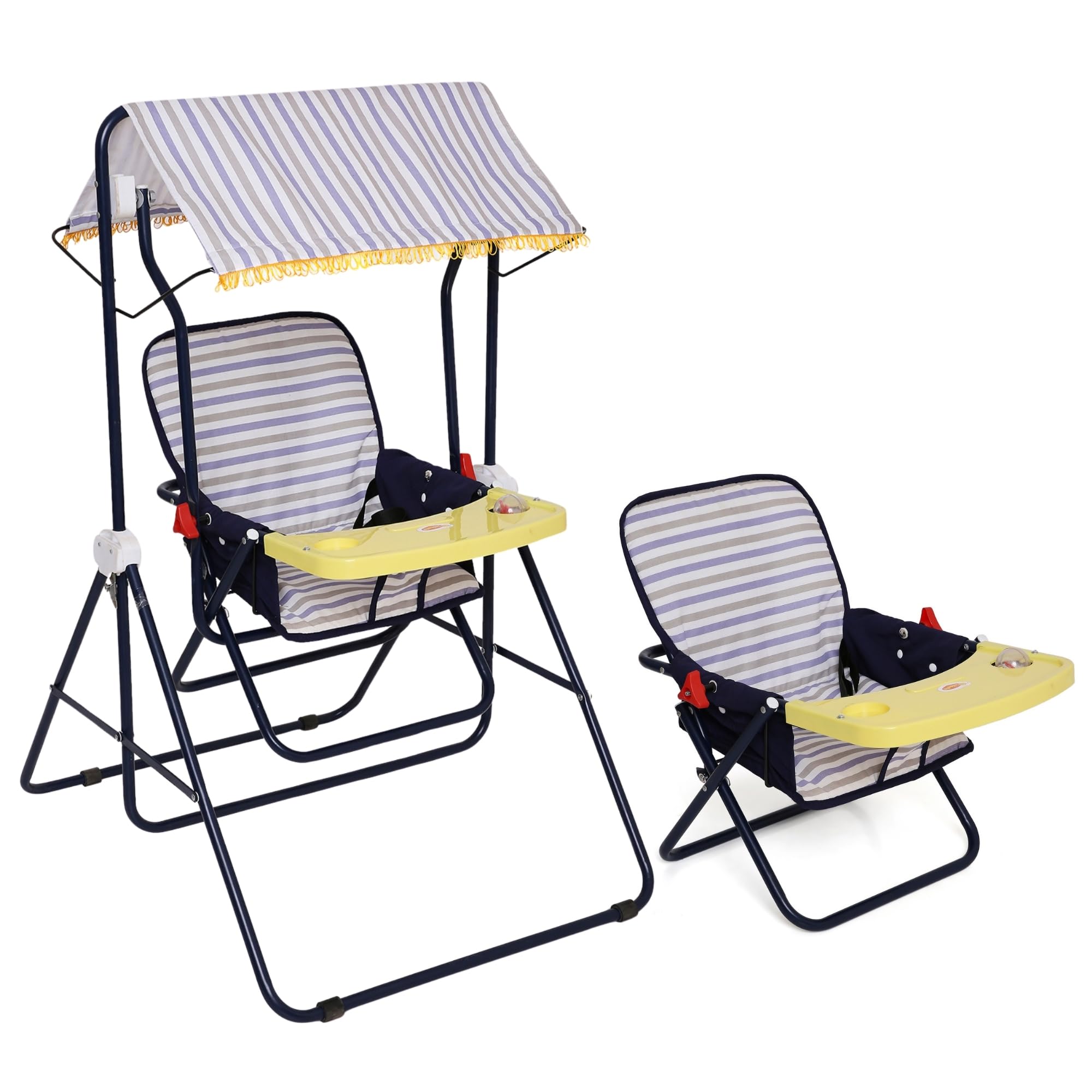 INFANTO Multipurpose Baby Room Swing - Feeding Chair, Easy Folding, Compact Design, Protective Canopy, Suitable for 6-18 Months - Blue-image-29