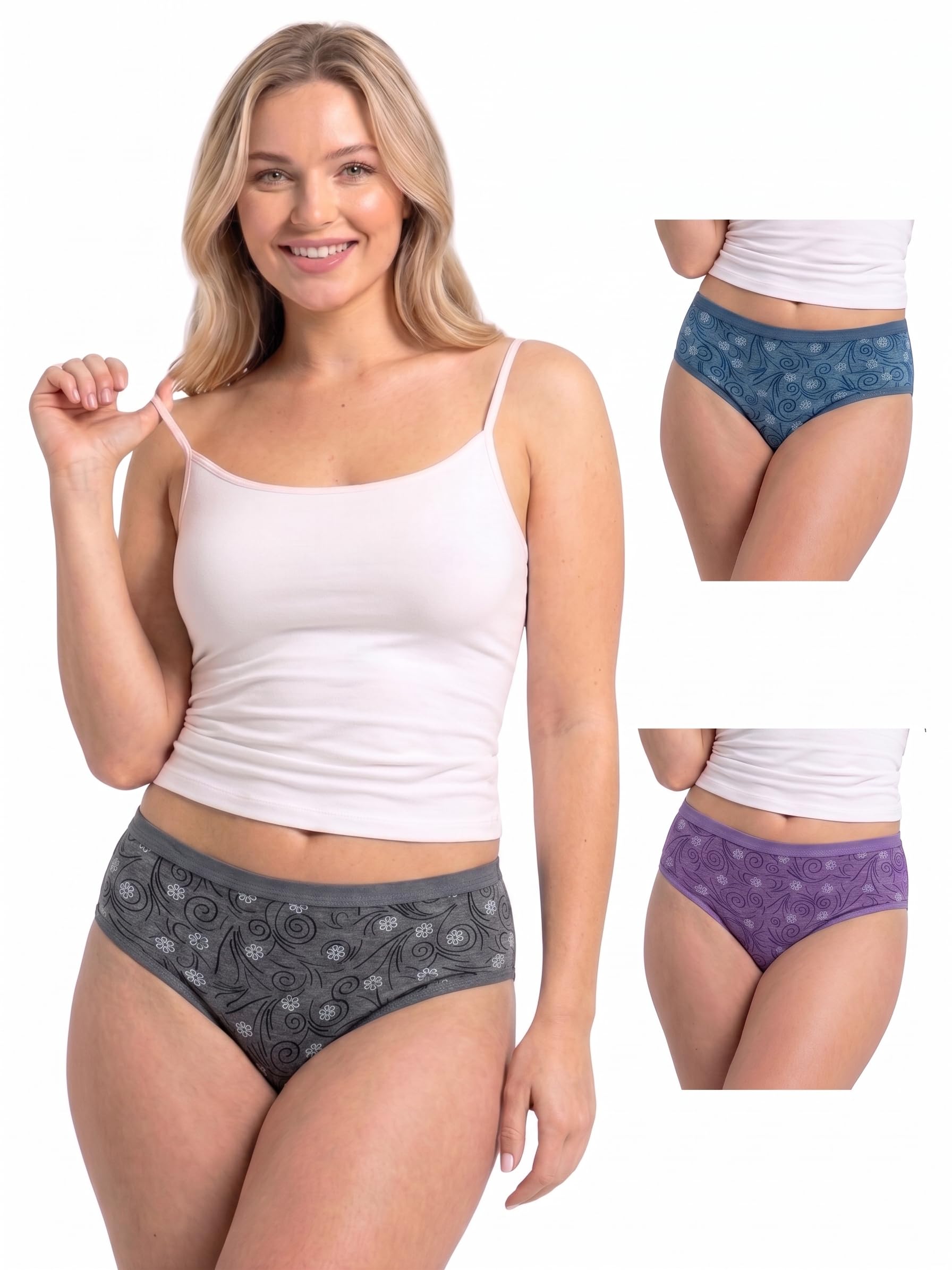 smart care Women Cotton Blend Printed Hipster Panties Pack of 3, Mid Rise Breathable Ladies Underwear, Soft Stretch Innerwear, No Mark Waistband Comfortable Panty Combo for Women-picture-10