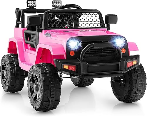 FUTADA - Vehículo de paseo con batería de 12 V con control remoto, suspensión de resorte, faros, música, coche eléctrico de juguete para niños, disponible en Yaxa El Salvador