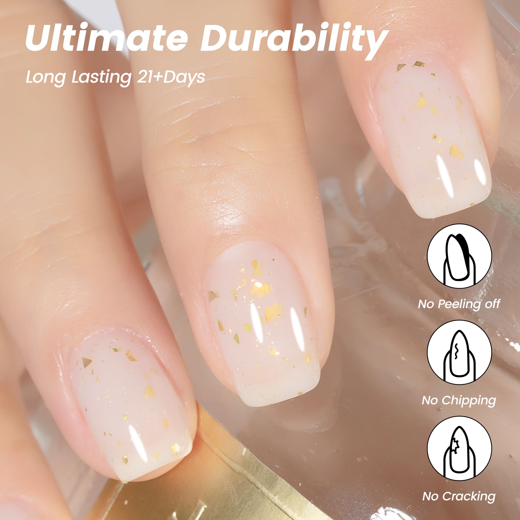 YTD Likomey Smalto Semipermanente per Unghie in gel,15ml Lamina d'oro Nudo Bianco Latte Traslucido Gelatina di Cristallo Naturale Smalti Semipermanenti Gel Nail Polish - 3