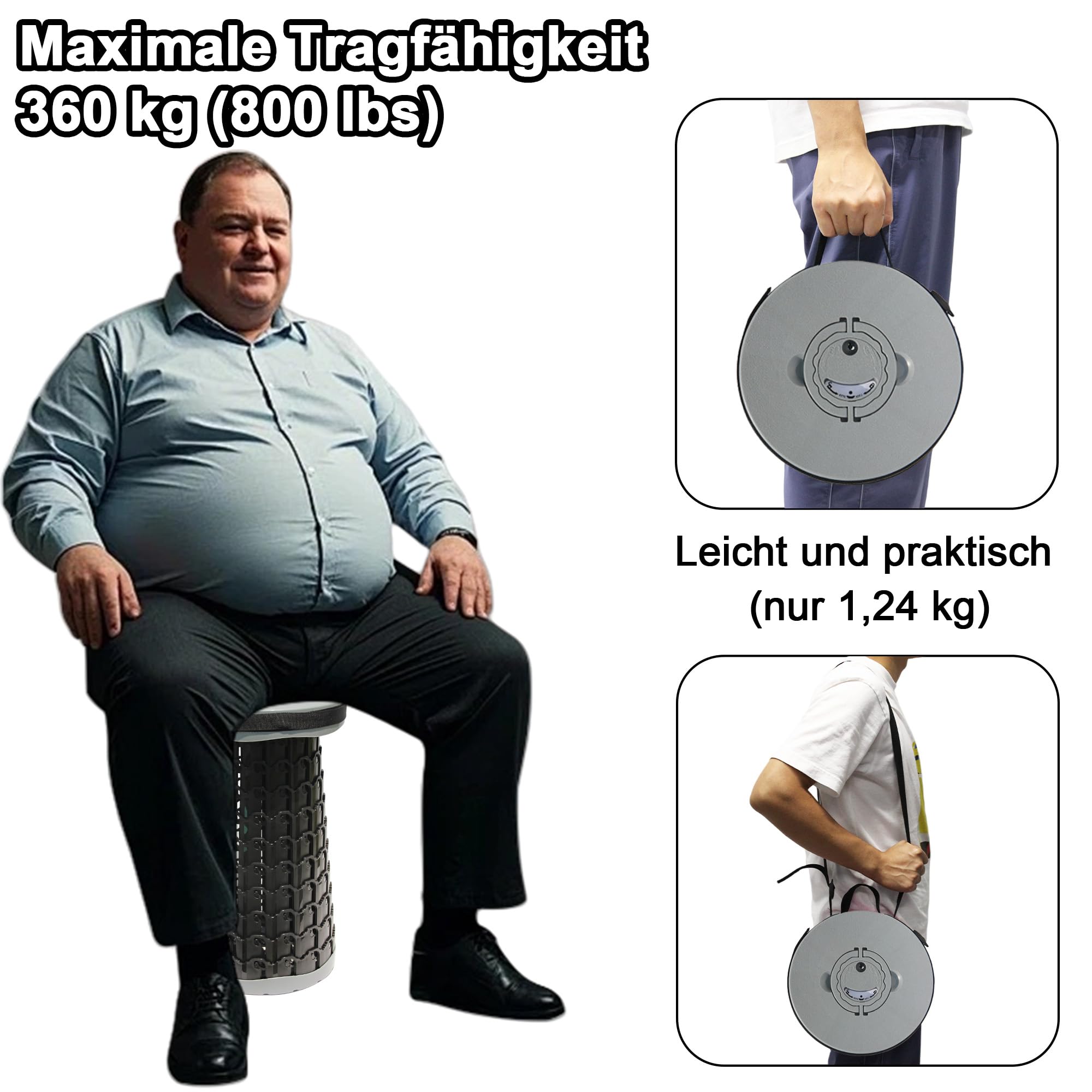 ALEVMOOM Klapphocker Teleskophocker mit Kissen Karabiner Tragetasche Camping-Hocker 360kg