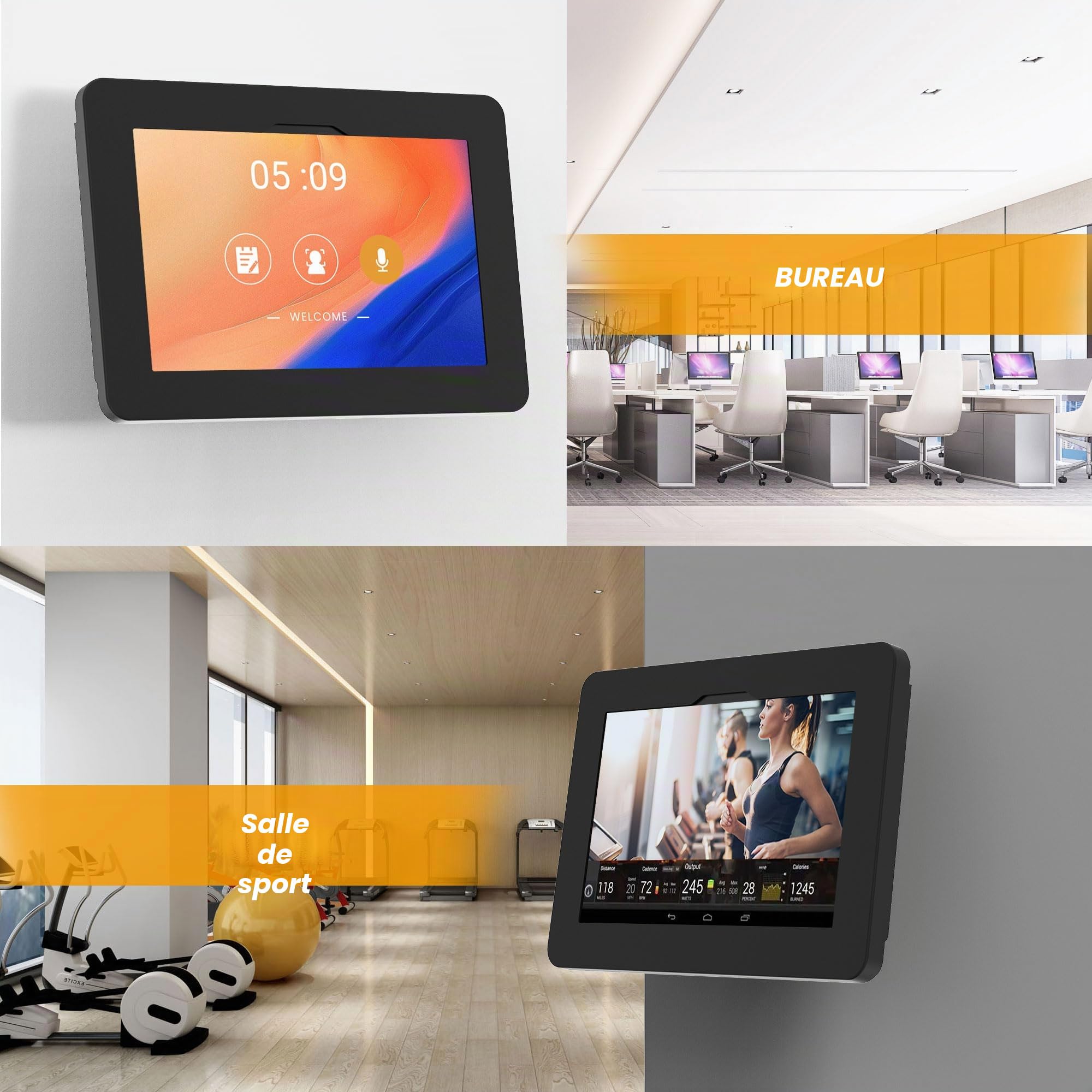 Support mural pour tablette compatible avec Samsung Galaxy Tab A11+, Tab A9+, antivol avec verrouillage, tout métal, inclinable - BSW101BJ