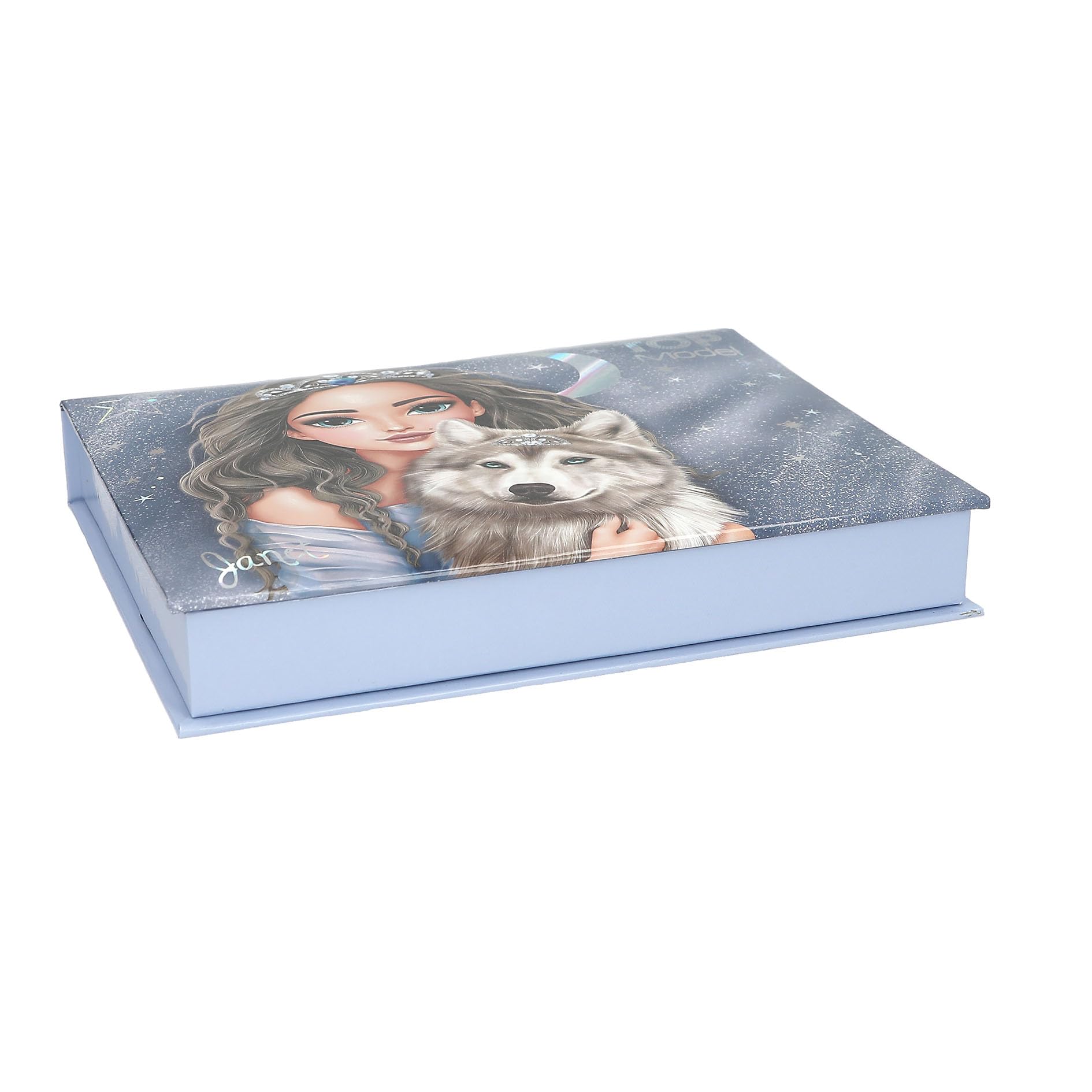Depesche TOPModel Wolf Boîte de Papeterie Bleu foncé Motif étoiles Chemise Crayons Gomme