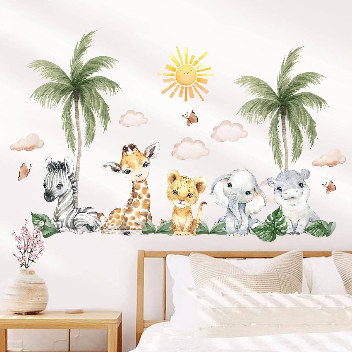 SHUCHING Watercolor Jungle Animal Wall Stickers Peel and Stick, Elephant Giraffe Zebra Wall Decals - Image 2