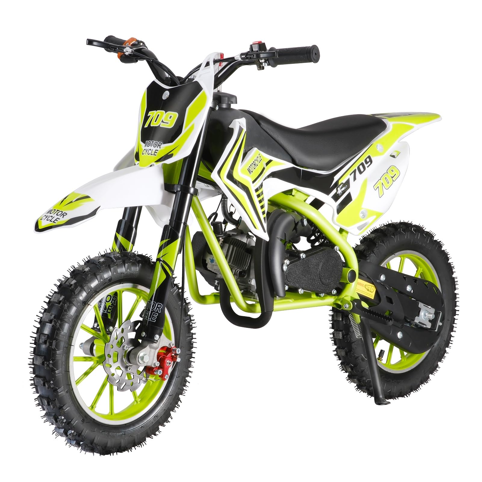 Off-Road Mini Motorcycle for Kids - 49cc 2-Stroke Gas Engine, 30KM/H Top Speed - Features Dual Disc Brakes & Shock Absorption - Ideal Beginner Youth Bike Green