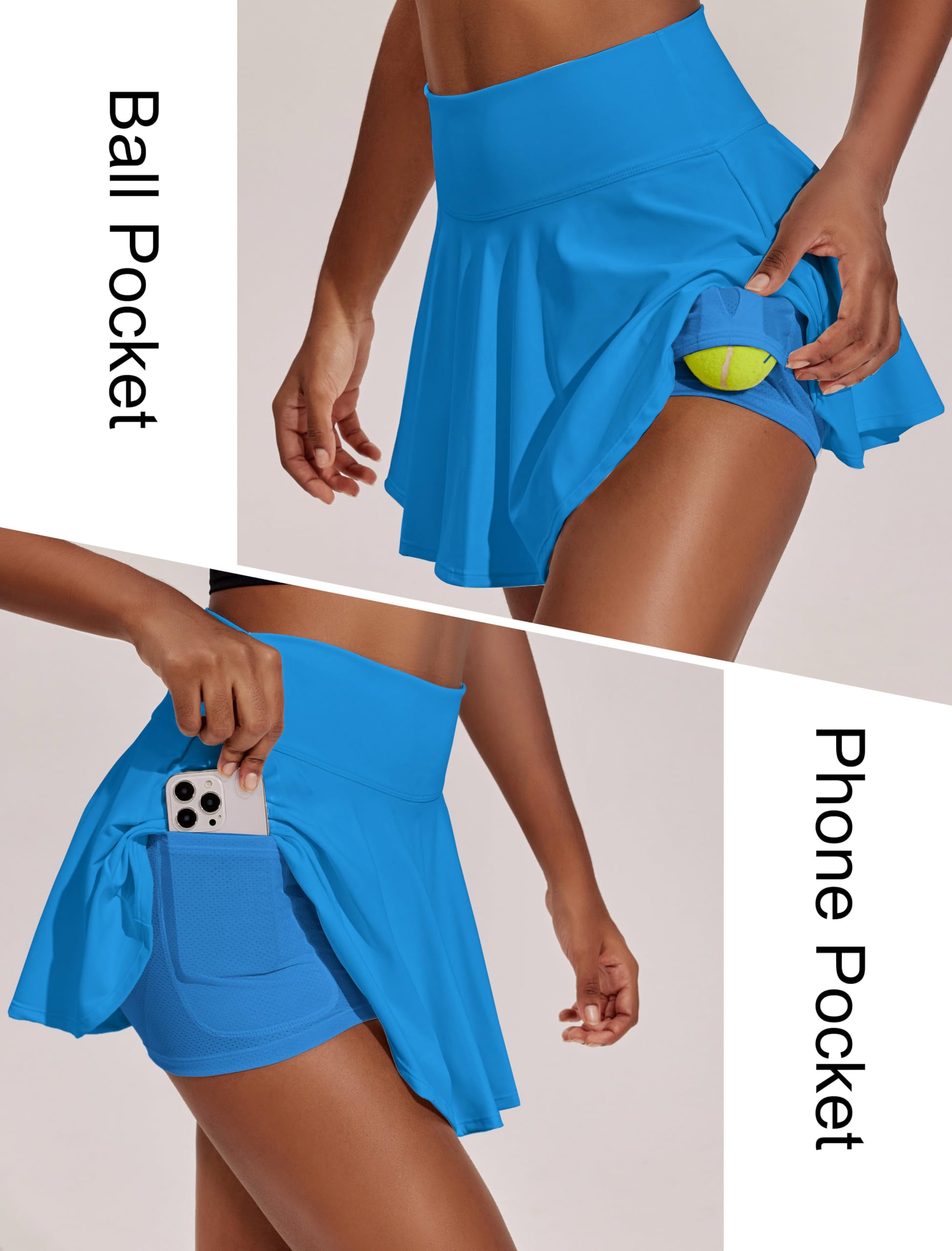 PINSPARK Womens Tennis Skirt Pleated Athletic Skirts with Pockets Shorts High Waisted Golf Skort for Workout Pickleball: Small Sparkle Blue