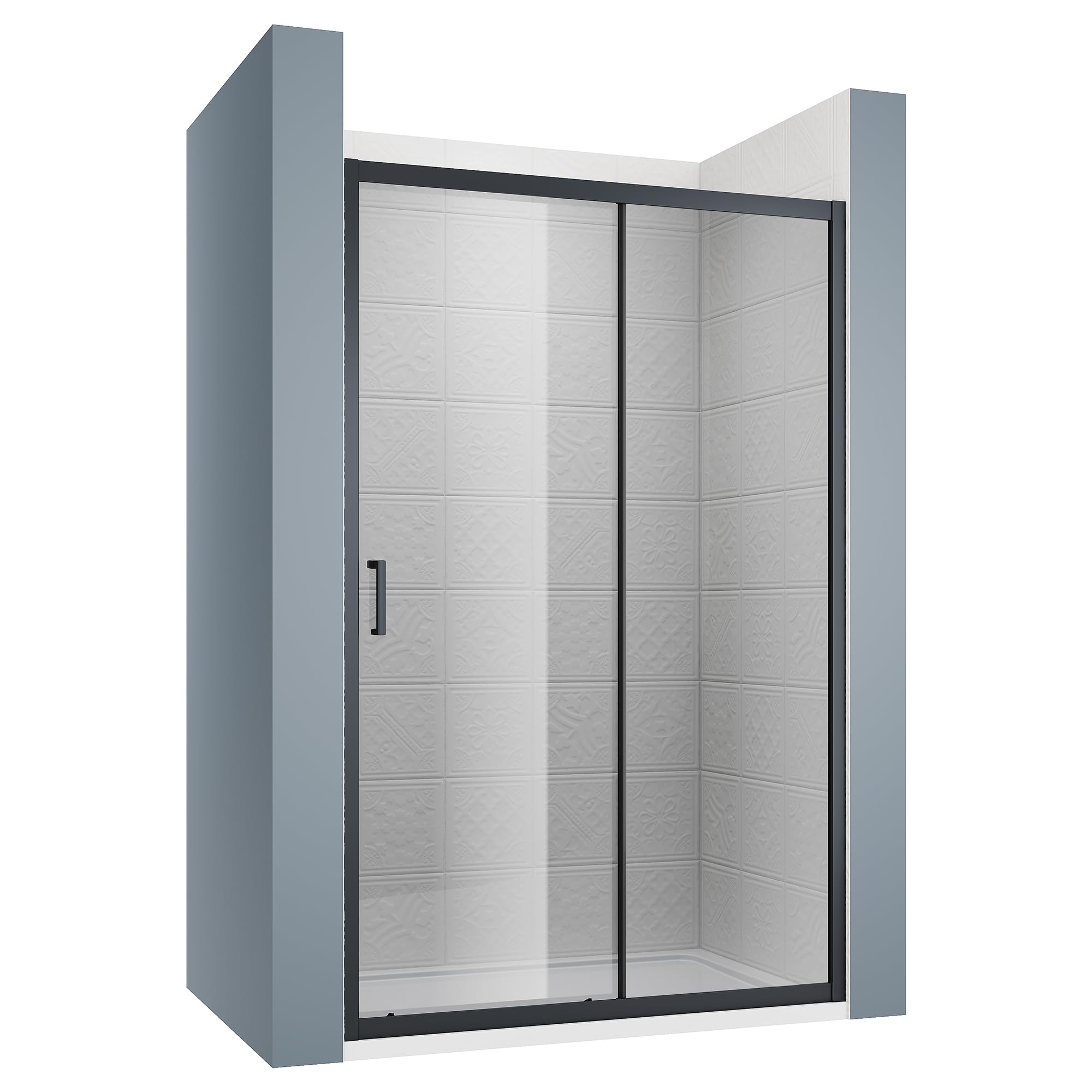SIRHONA Cabina de ducha Corredera 120 x 185 cm Mampara de ducha Transparente corredera de vidrio templado 5mm, Negro mate