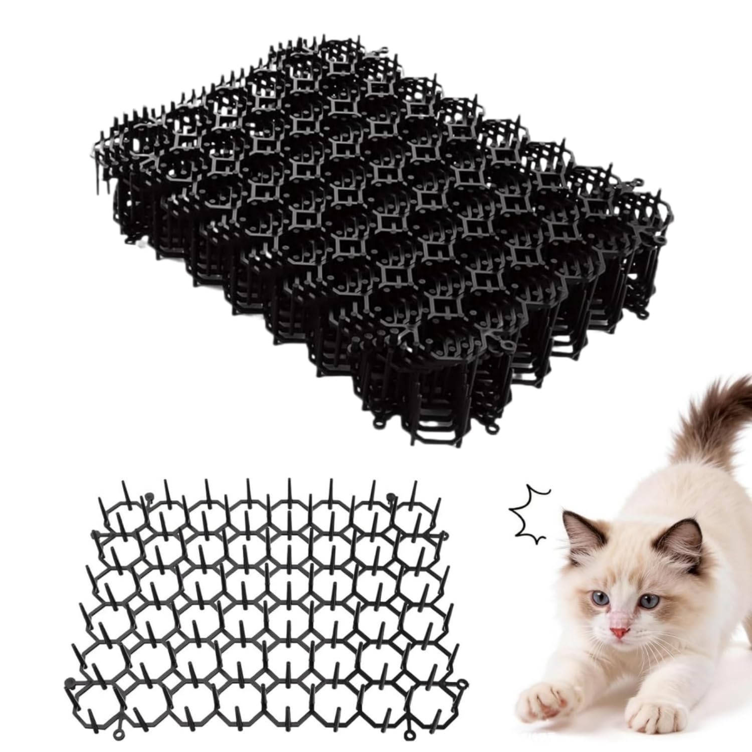 Pinchos Anti Gatos 6 Piezas Plástico Anti Cat Mat Alfombra Antigato con Puntas,Anti Gatos,Repelente para Interior Exterior Césped Jardín Protección de Plantas,20x15 CM
