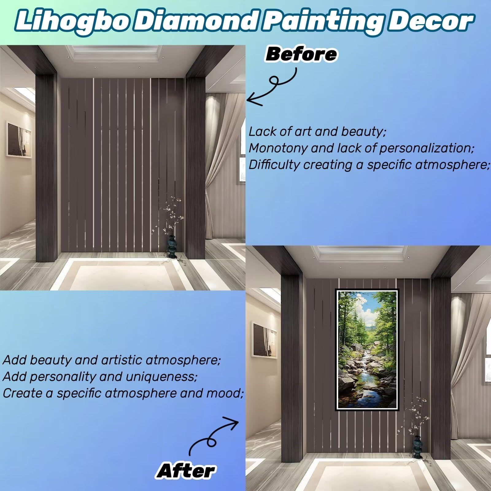 Diamond Painting Kit Completo,Fiume Foresta Diamond Painting 5D,Fai da Te Pittura Diamante di Strass,Ricamo Artigianato per Adulti,Decor per parete cameretta da letto del soggiorno Round Drill 40x50cm