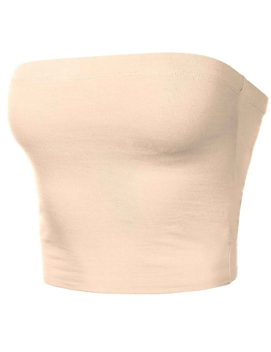 Women Strapless Tube Tops Basic Crop Strachy Bandeau Backless Sleeveless Regular Fit