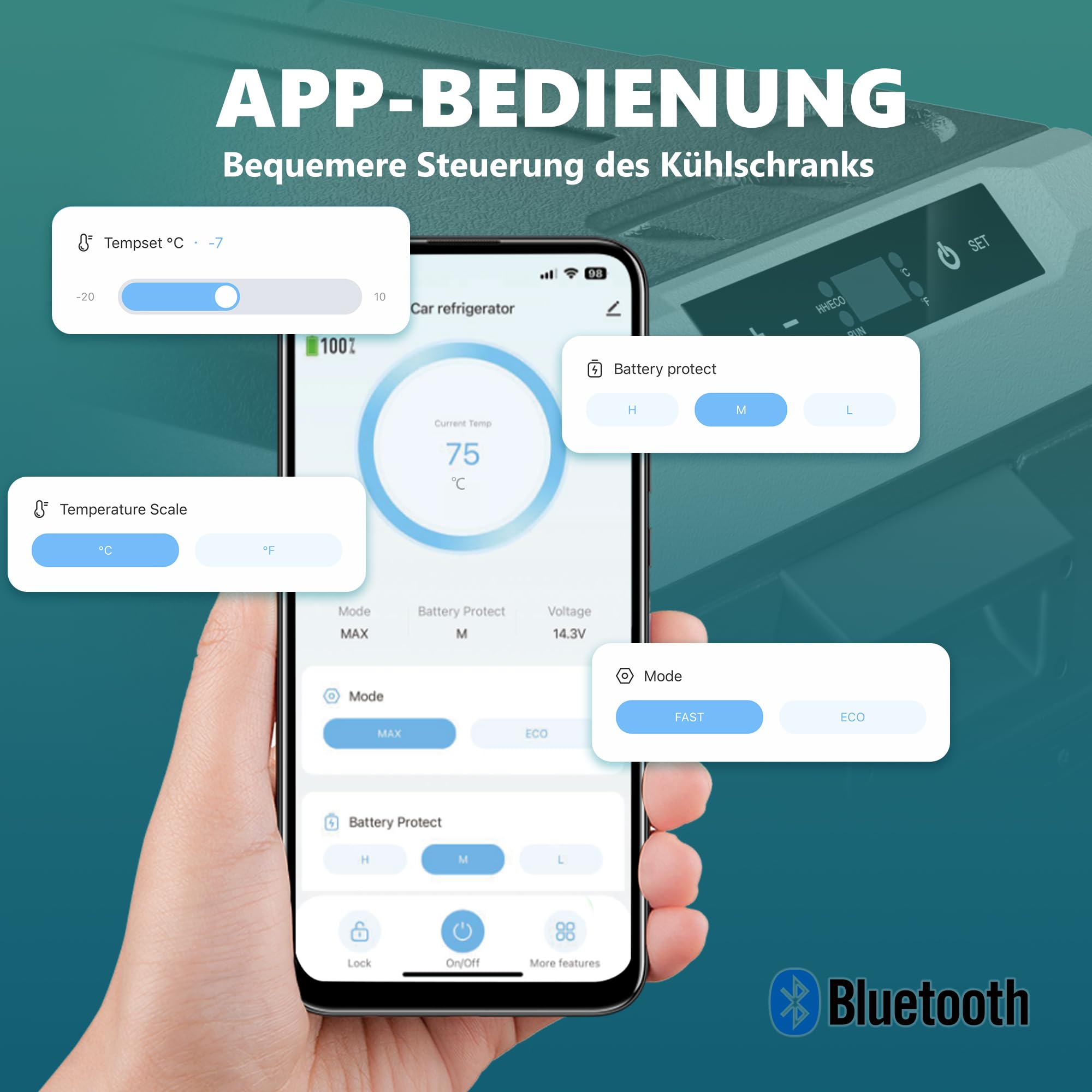 EUHOMY 35L Kompressor Kühlbox mit APP-Steuerung, Tragbarer Auto Kühlschrank 12V/24V & 220-240V, -20℃ bis 20℃ Elektrische Kühlbox mit Rollen und 2 Körben für Camping, Reisen & Outdoor