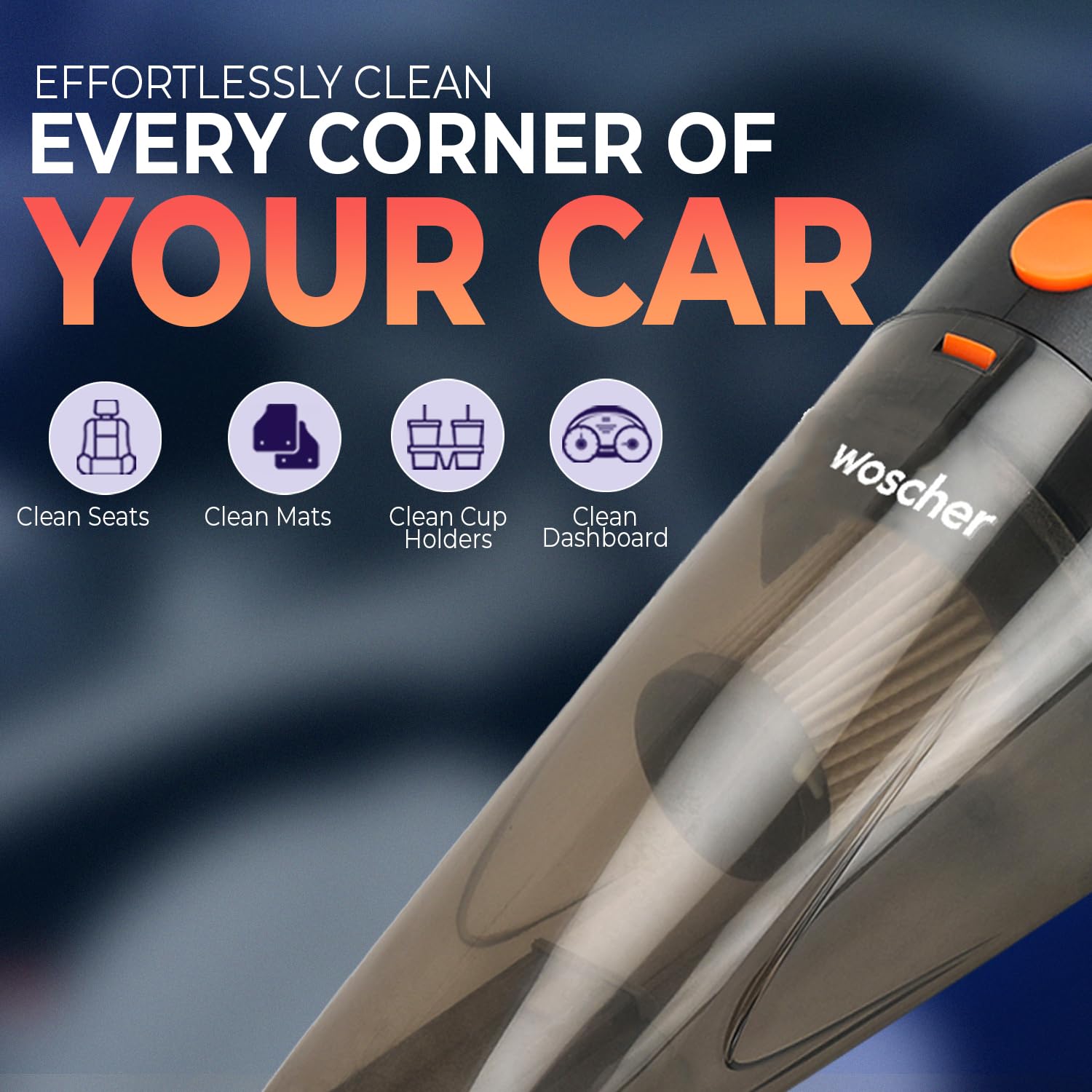 WOSCHER 1612 Portable Car Vacuum Cleaner |110W | 5000PA Suction Power | Powerful Handheld Vacuums for Deep Cleaning Dirt, Dust, Pet Hair, Multipurpose Vacuum Cleaner with HEPA Filter | 12V | Black 16 711uneqPoIL. SL1500