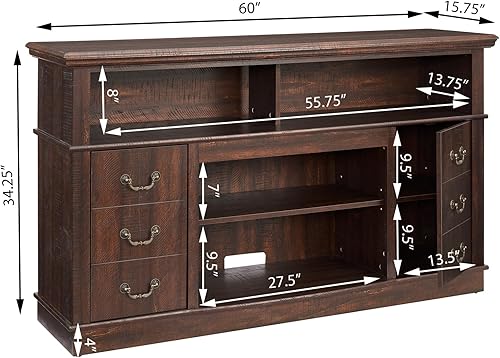 Miniatura 2 de Soporte de TV para TV de 65 pulgadas consola central de entretenimiento de 60 pulgadas con puertas de vidrio  Armario de TV alto de madera rústica