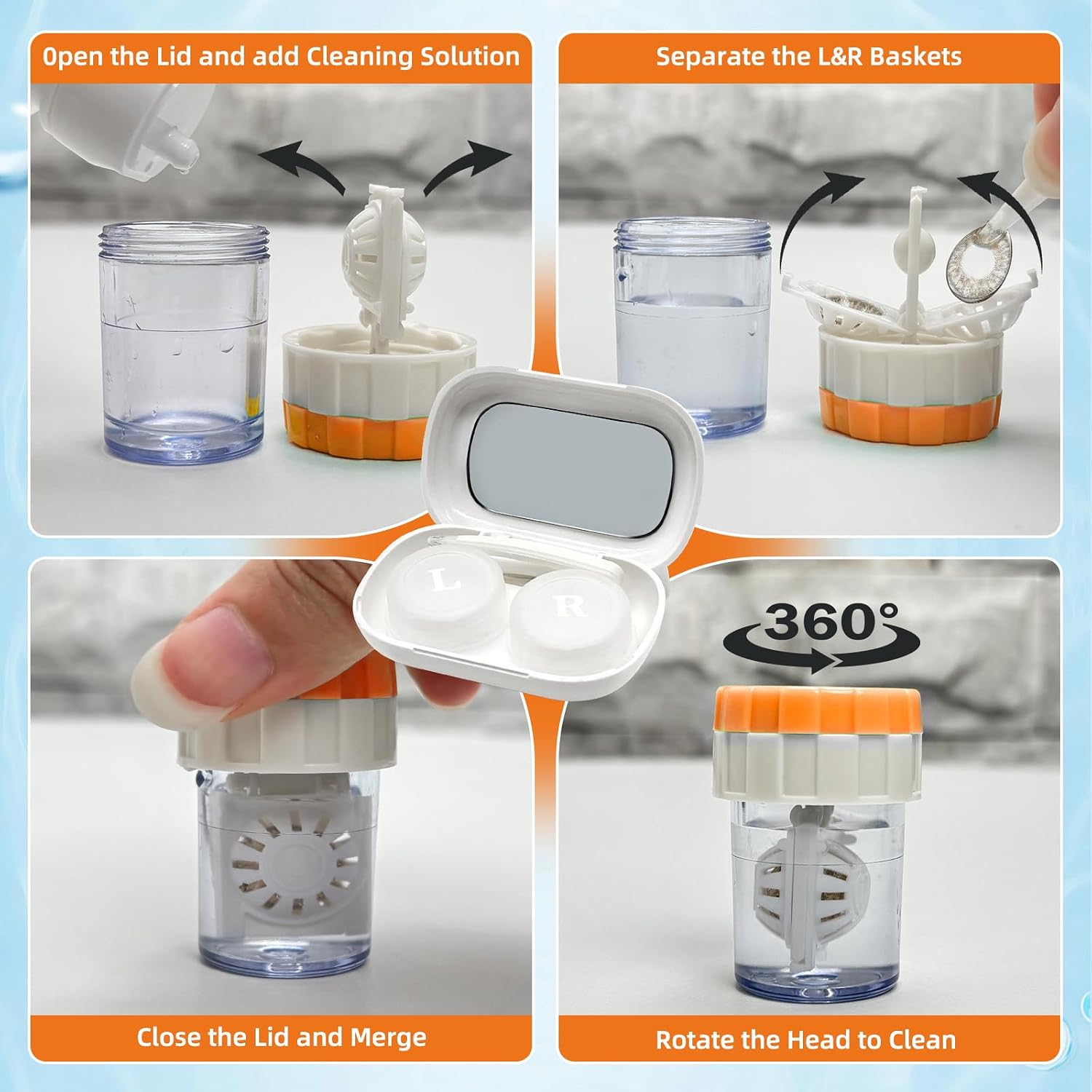 Contact Lens Case with Cleaner Washer, Cute Cat Portable Colored Contact Lenses Applicator Removal Tool Kit with Mirror Solution Bottle for Daily Outdoor Office Travel