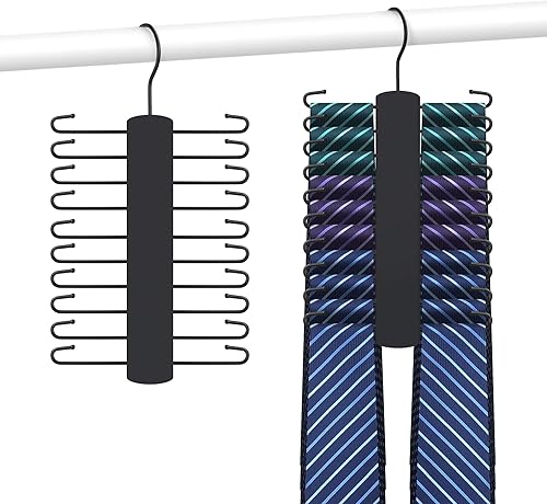 Paquete de 2 corbatas, colgador de corbata de madera para armario de hombres, capacidad de almacenamiento de 20, organizador de corbata giratorio
