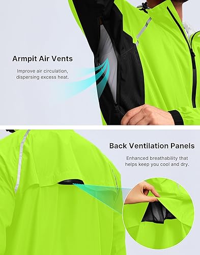 Miniatura 4 de Bikewa - Chaqueta de lluvia para hombre, impermeable, para ciclismo, con capucha, ligera, plegable, cortavientos para bicicleta, chaqueta de running