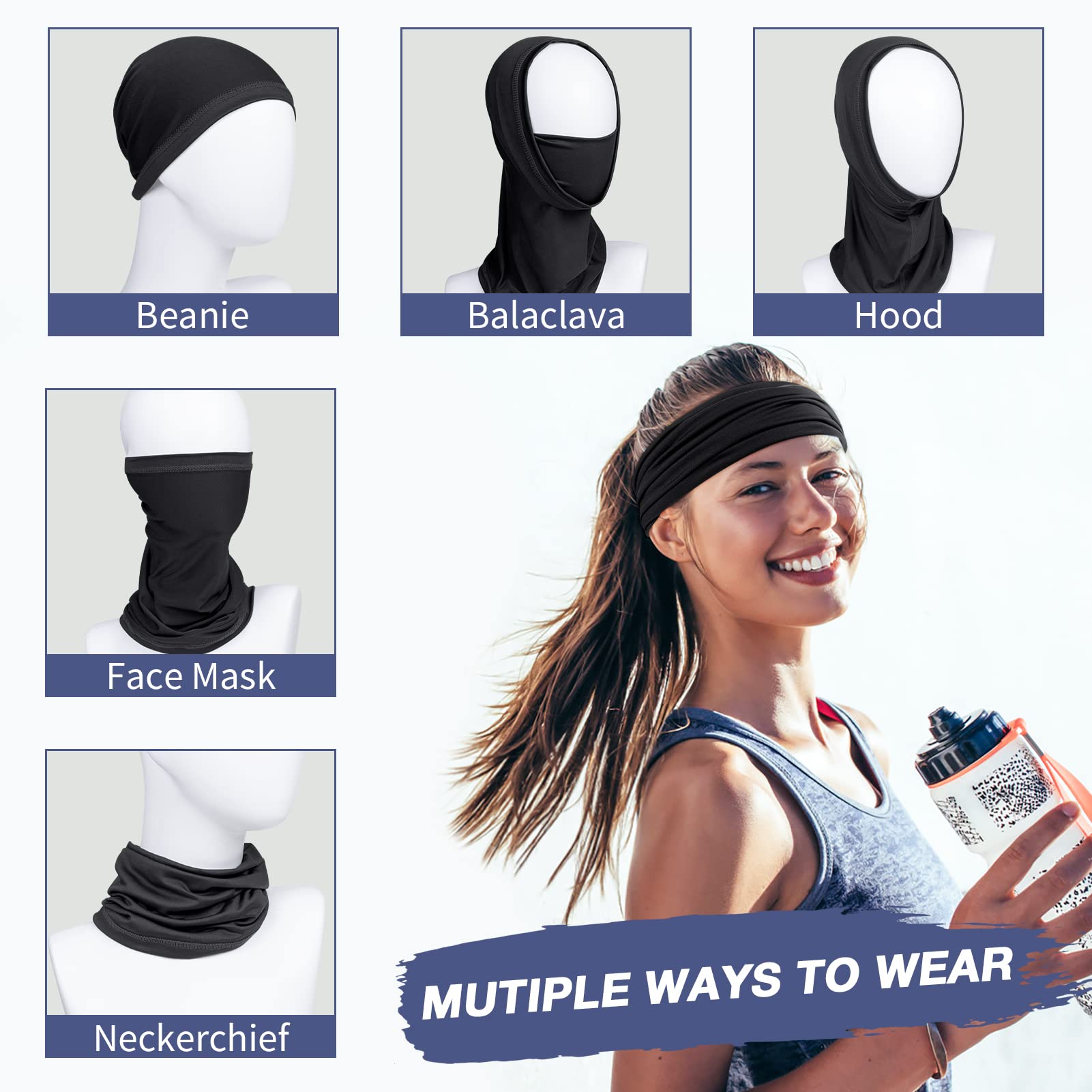 Kiiwah 2 szt. chusta wielofunkcyjna, wiatroszczelna, bandana, elastyczna, ochrona przed słońcem, szal typu pętla, ocieplacz na szyję, na zimę, termiczny, do jazdy na rowerze, jazdy na nartach,
