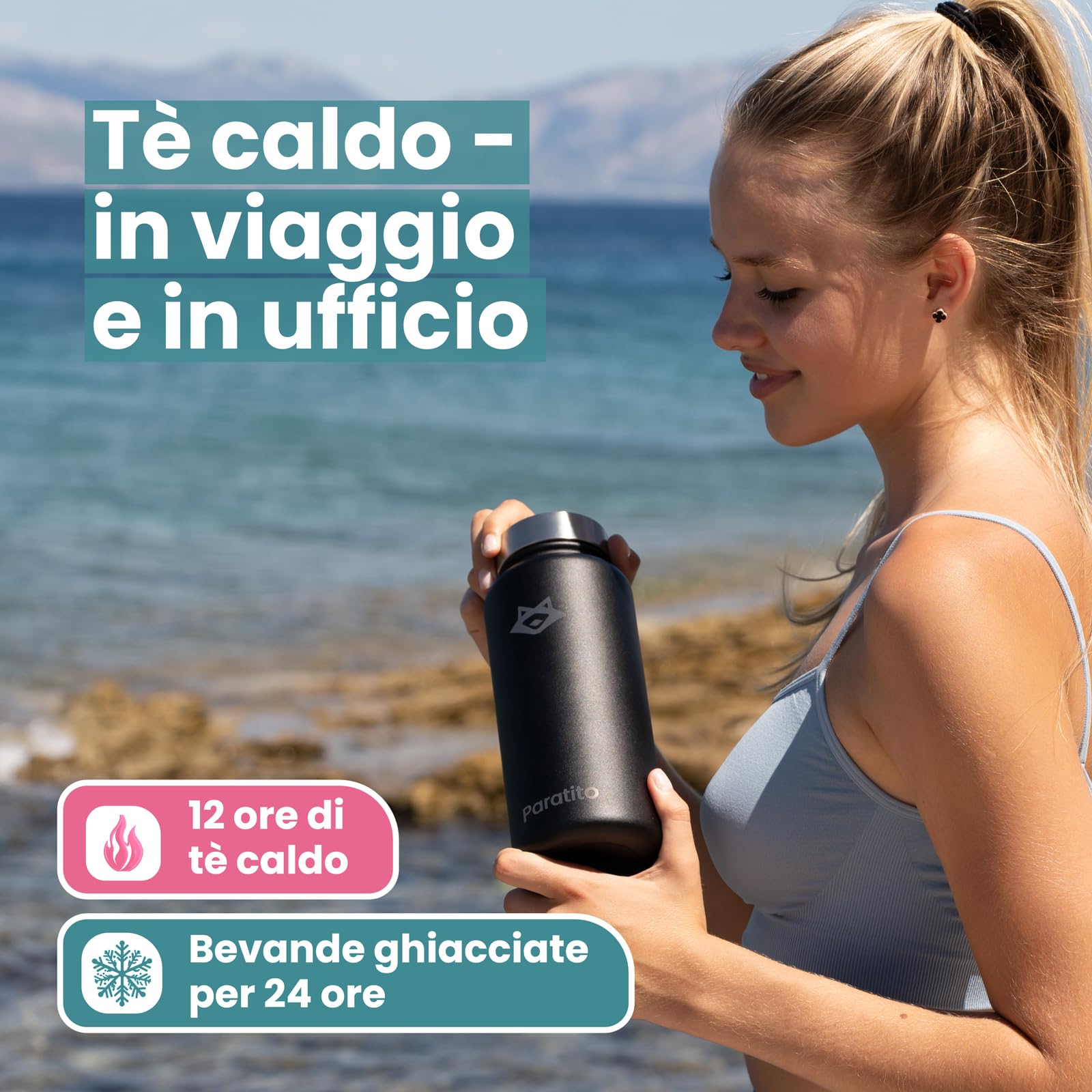 Bottiglia termica 1 litro in acciaio inox con colino per tè, ideale come termos caffè e teiera con infusore e Borraccia Termica per Tè da Viaggio - sfuse infusore tè - filtri per tisane