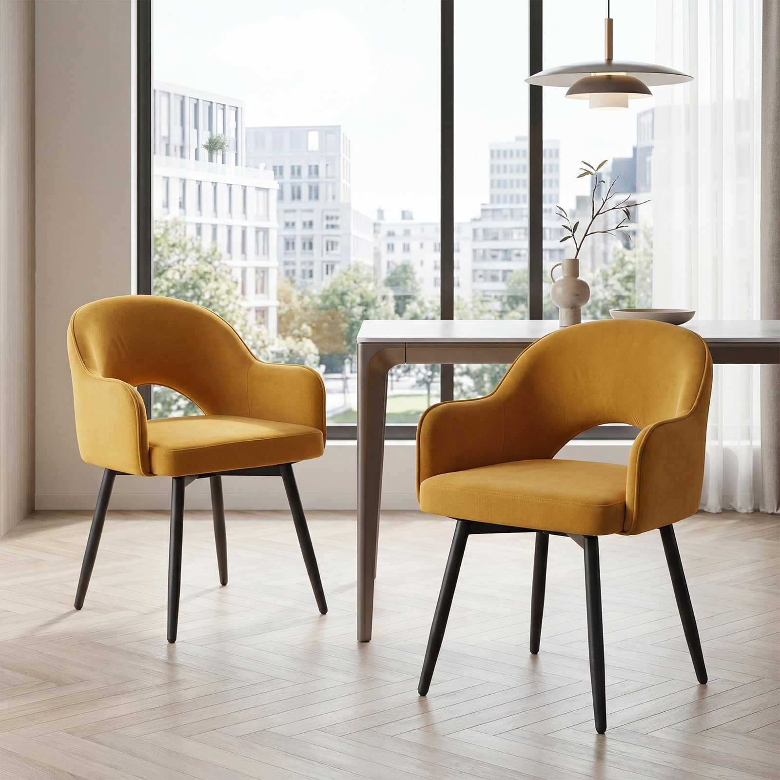 chairus Velvet Dining Chairs Set of 2 Upholstered Side Chairs Modern Swivel Armchair Accent Chair for Living Room (Yellow-2(Velvet))