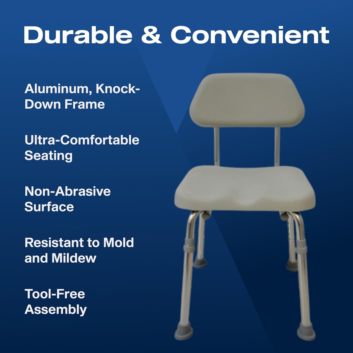 VMS Padded Shower Chair - Ultimate Comfort & Safety, Tool-Free Assembly, Waterproof & Tear-Resistant, 300 lbs Weight Capacity
