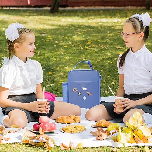 Miniatura 8 de MEXS Lonchera para niños, con dije de bricolaje y bolsas de almuerzo aisladas para niños y niñas, bolsa de almuerzo para la escuela, picnic con