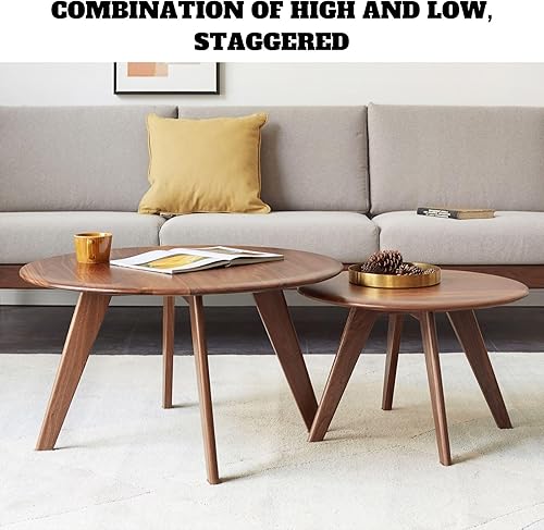 Miniatura 5 de Mesa auxiliar 100% de nogal negro sólido, juego de 2 mesas de centro redondas modernas para mesas de sala de estar (29.5 pulgadas)