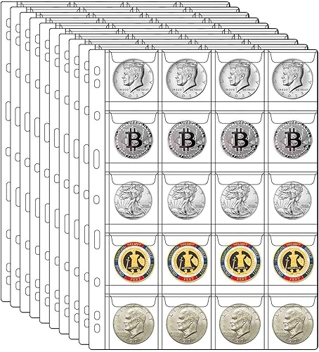 10 hojas de páginas de suministros para colección de monedas, página de bolsillo para coleccionar monedas con fundas estándar de 9 agujeros para