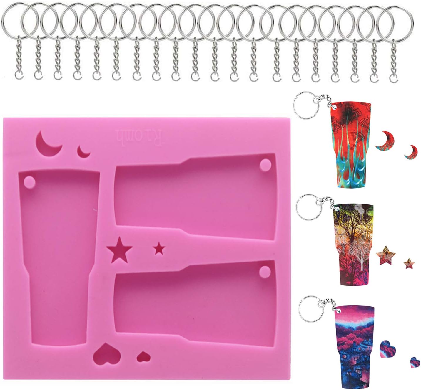 Riomh 30 oz Style Tumbler Silicone Mold, Perfect Partner to Cup Turner, DIY Glossy Water Glass Shape for Key Chain Perforated Resin Clay Mold Crafts Tools Moulds for Plaster with 20pcs Key Chains