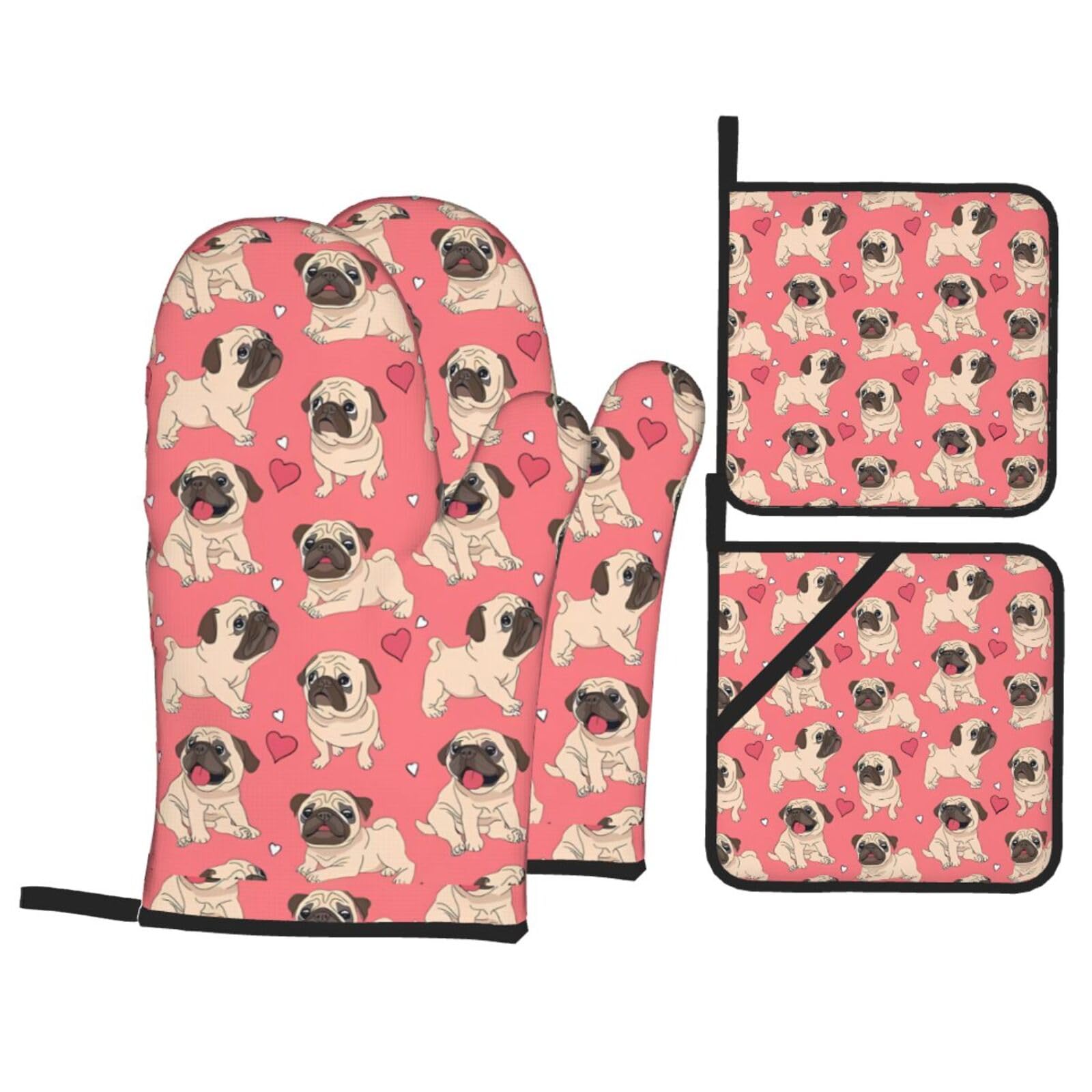 WHJSSF dog Prints Kitchen Baking Set - 4-Piece Heat Protection Layers with Waterproof Potholders for Oven, Grill & Serving