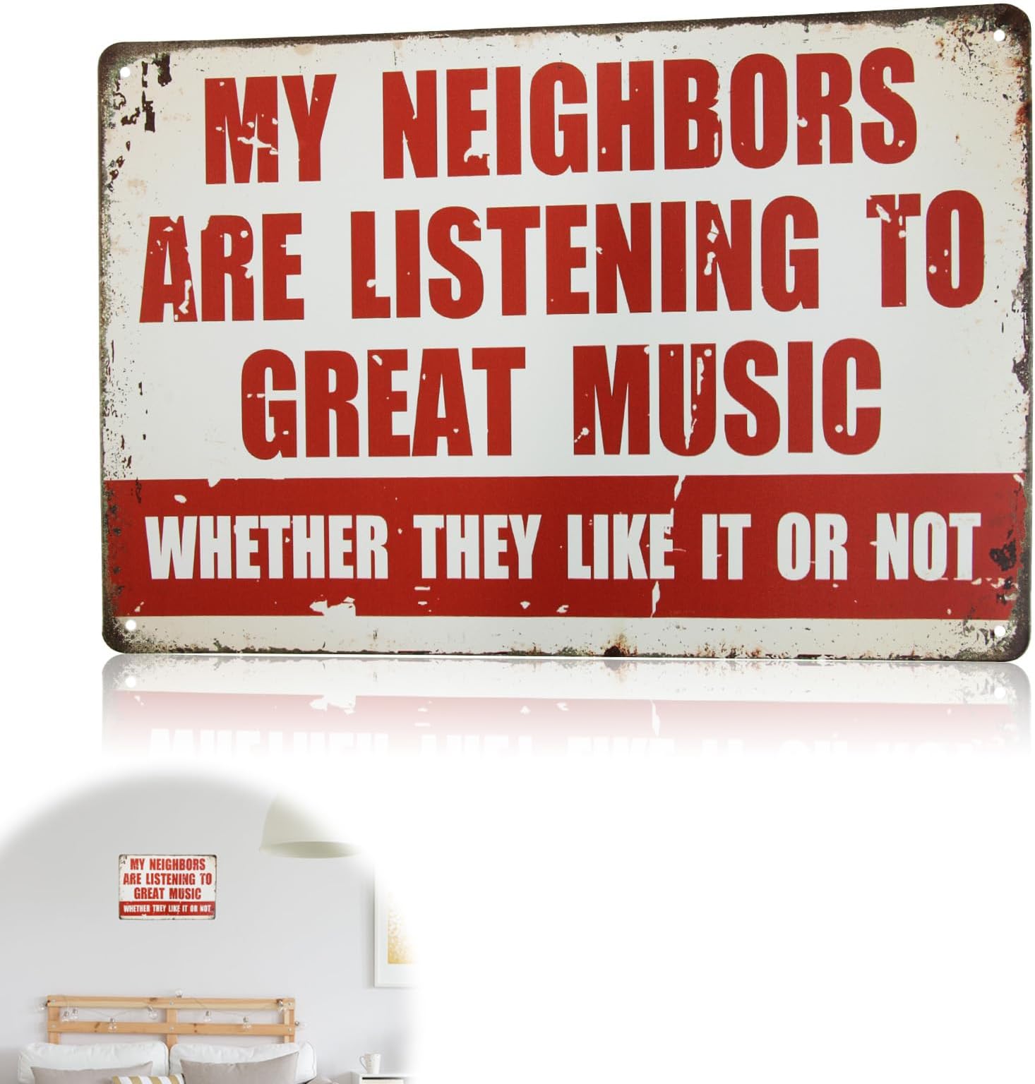 Pennle Funny Music Metal Sign - "My Neighbors Are Listening to Great Music" - Gift for Music Lovers, Home Decor for Garage, Bar, Man Cave, Office - 8"x12" Aluminium Sign with Easy Hanging