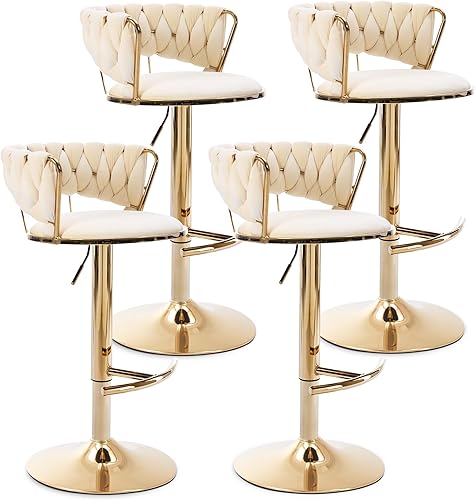 Miniatura 63 de Juego de 2 taburetes de bar de terciopelo giratorios con base de metal dorado, taburetes de bar modernos de altura de mostrador para cocina, pub,