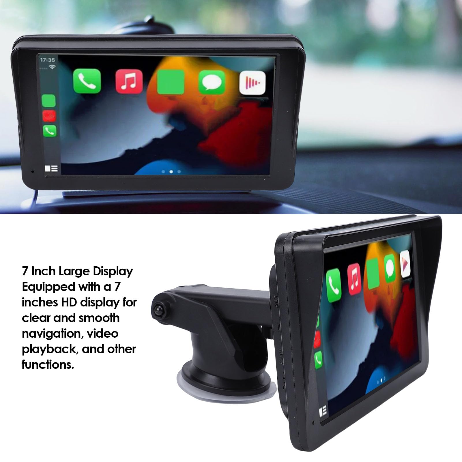 Bezprzewodowy Ekran Carplay do Samochodu, 7-calowy Ekran Dotykowy HD Przenośne Samochodowe Stereo Android Auto z łączem Lustrzanym Bluetooth AUX Radio FM Sterowanie Głosowe
