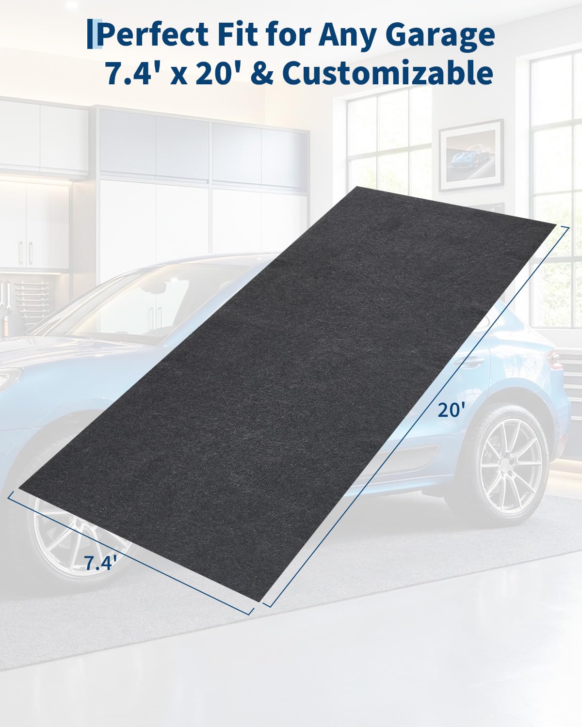 Garvee Alfombrilla De Garaje De Fieltro Absorbente Gris | Fieltro PET absorbente con base impermeable y antideslizante, recortable para proteger suelos de aceite, agua y suciedad.