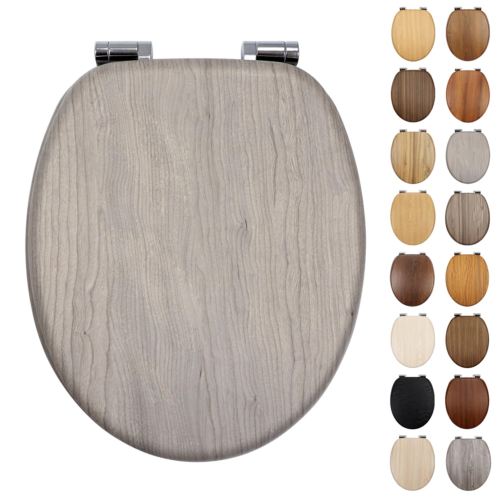 Fanmitrk Jhe100-3-01A Standard Wooden Toilet Seat Soft Close, Mdf Adjustable Hinges With Bottom Fixture,Easy To Clean And Install For Bathroom(Jhe100-3-01A)