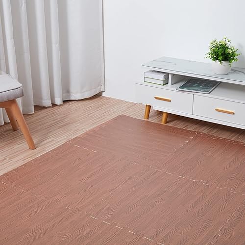 Miniatura 3 de Wisfor Azulejos de espuma entrelazados de 24 x 24 pulgadas, alfombrillas de grano de madera para niños y bebés, no tóxicas (paquete de 12)